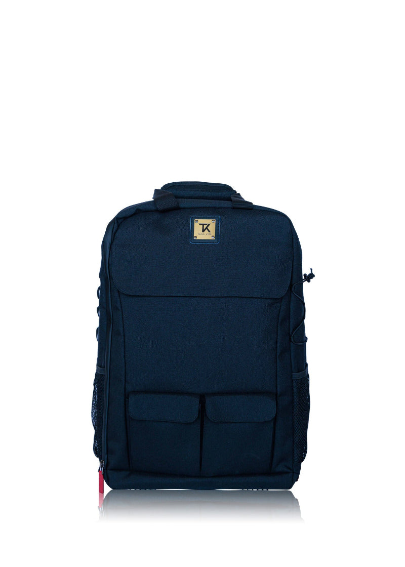 black lightweight hiking backpack with multiple compartments and straps for comfort and water bottle holder