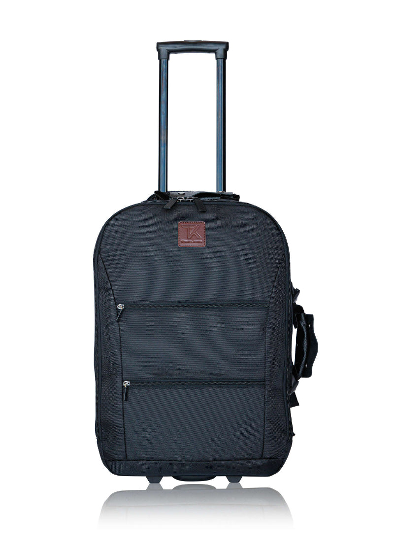 sleek black carry-on luggage with multiple practical compartments  for travel  