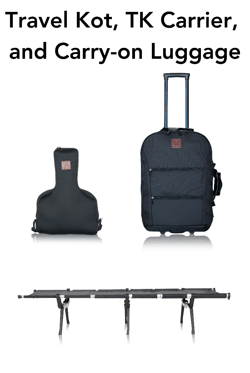 The ultimate travel bundle with collapsible travel cot, carrier and carry-on